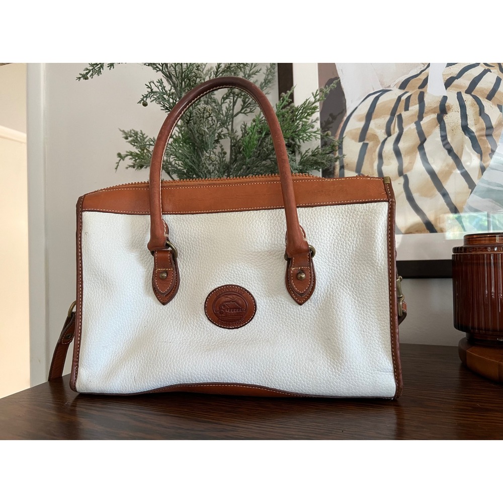Vintage Siesta Valley Leather Satchel Cream White Cognac Crossbody Tote